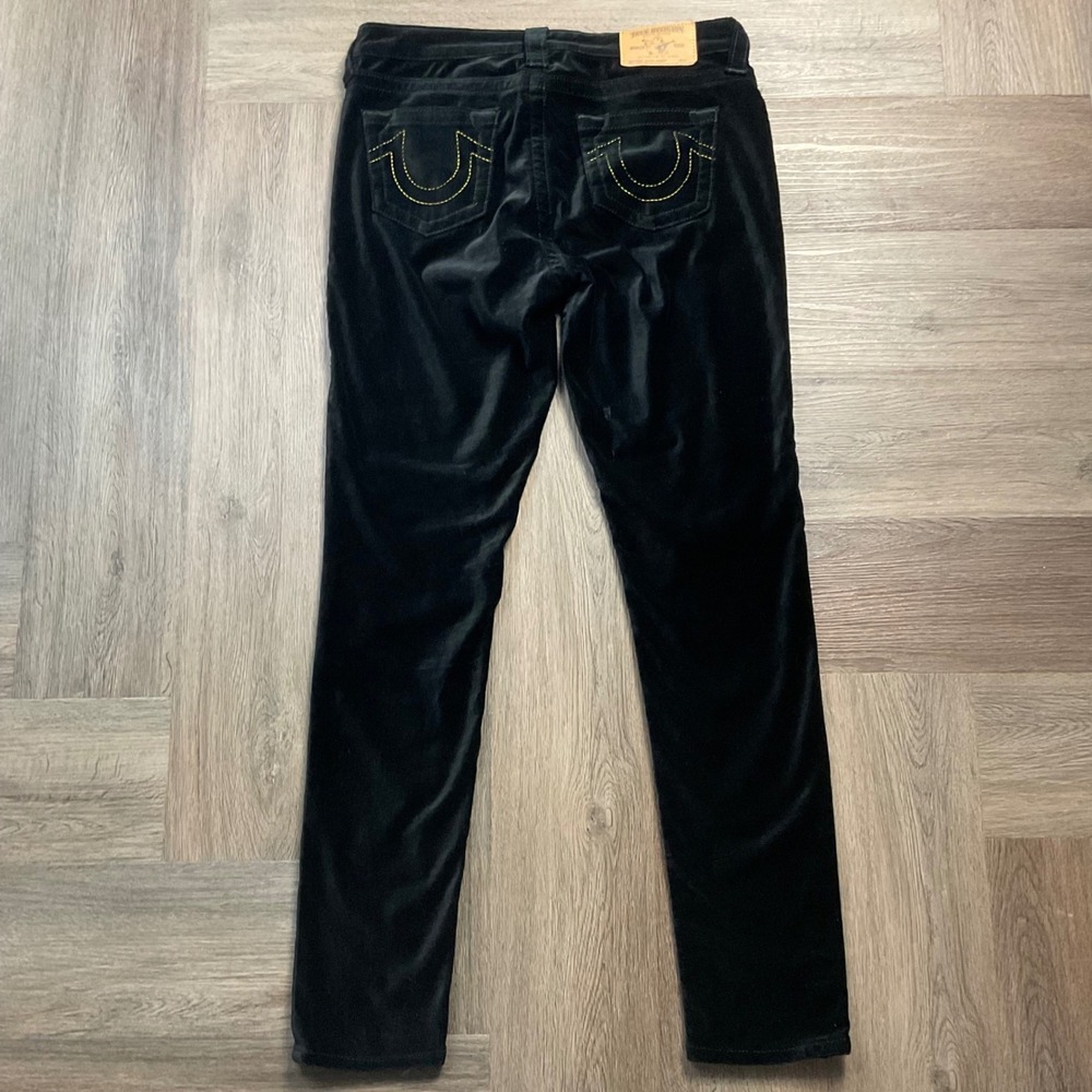 Y2K True Religion Velvet Super Skinny Jeans Womens 29 Black Gold Horseshoe Logo - Picture 4 of 11